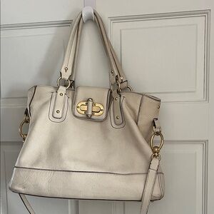 Ann Taylor Leather Satchel in Cream with Gold Hardware